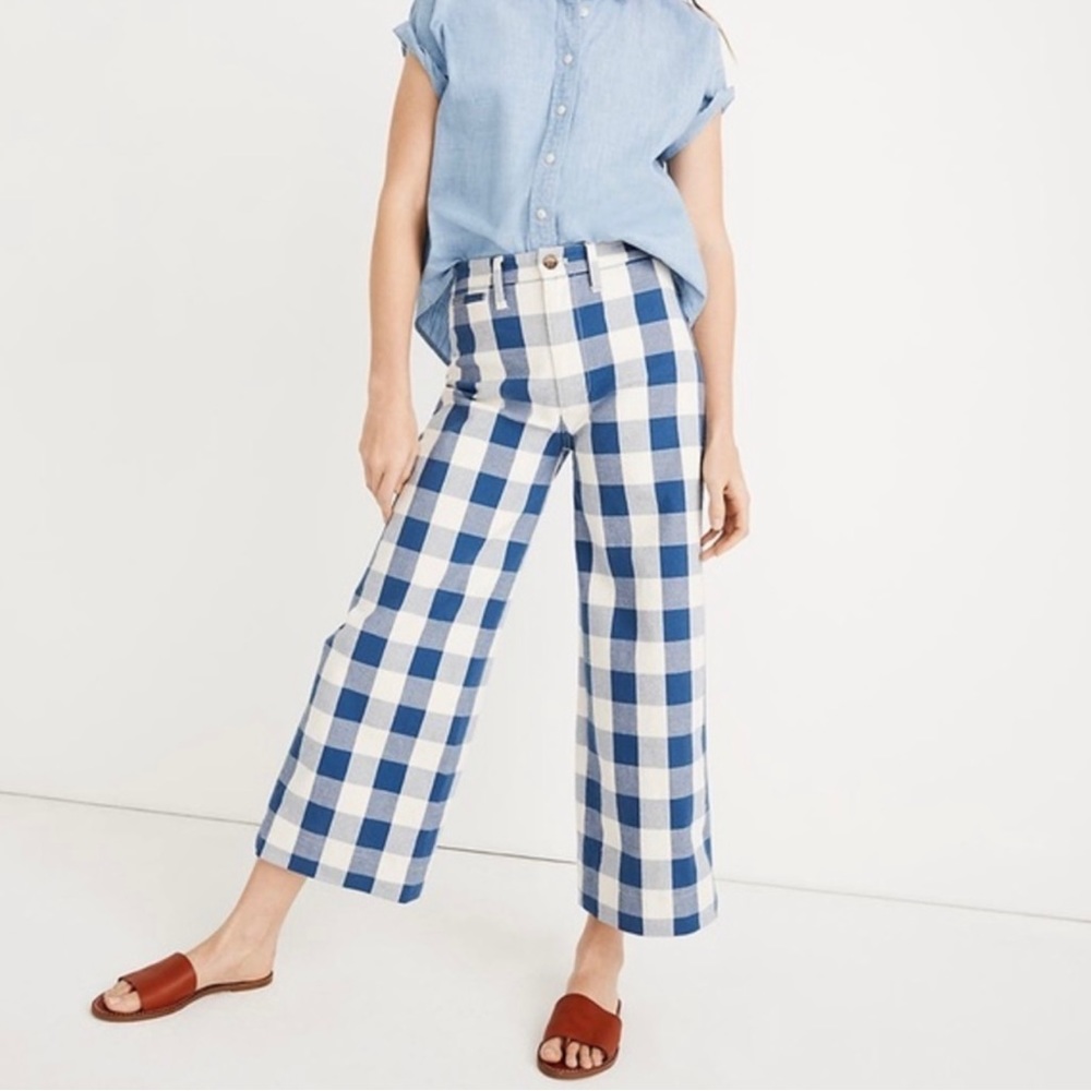 MADEWELL Emmet Windowpane Plaid High Rise Crop Wide Leg Pants Size 25 NWT